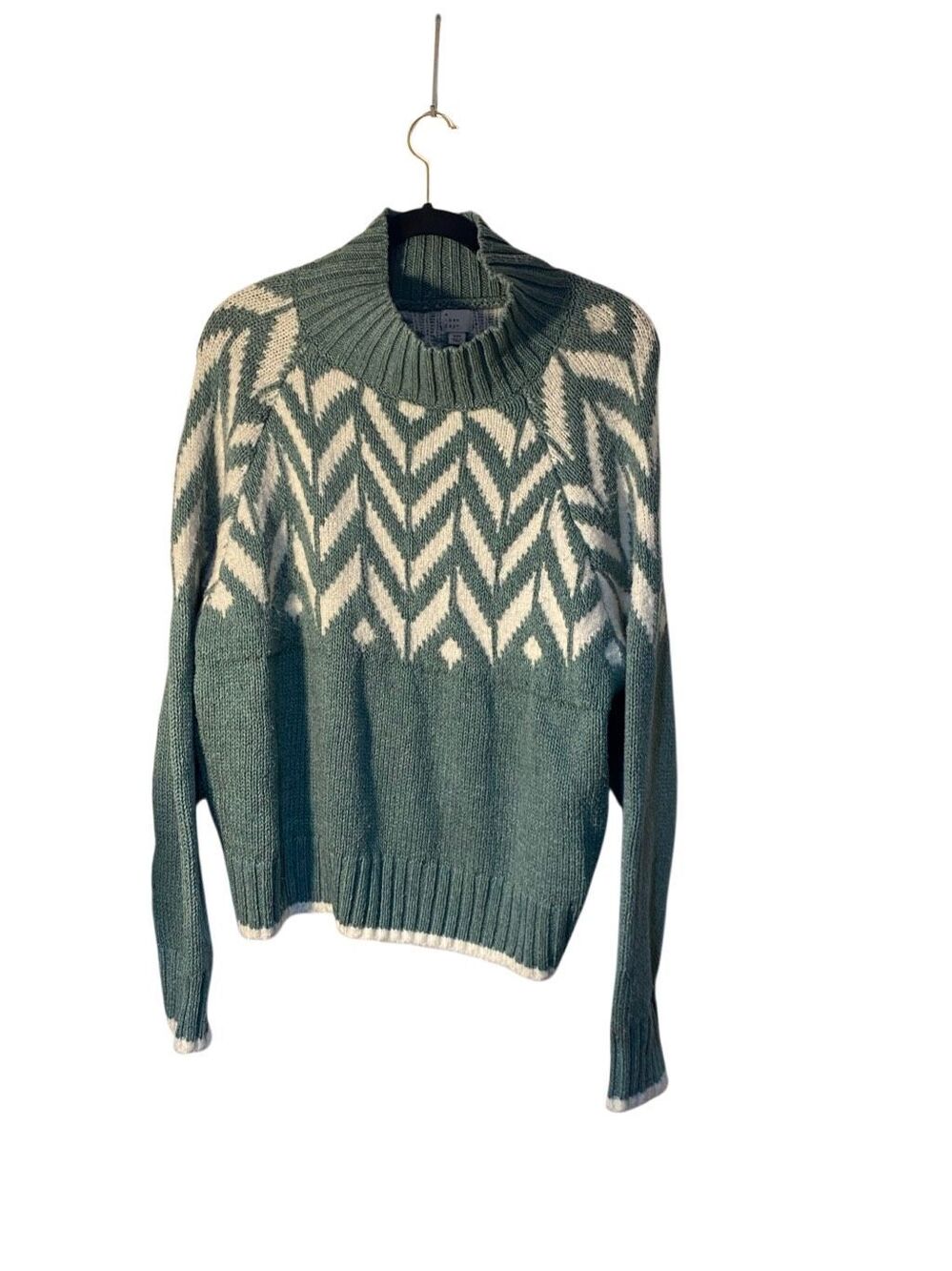 A new day women’s fair isle, turtleneck, pull over green and white sweater XXL